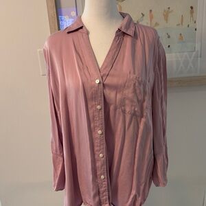 J. Jill Satin-Look Button Front Blouse - Mauve Pink Size Large
